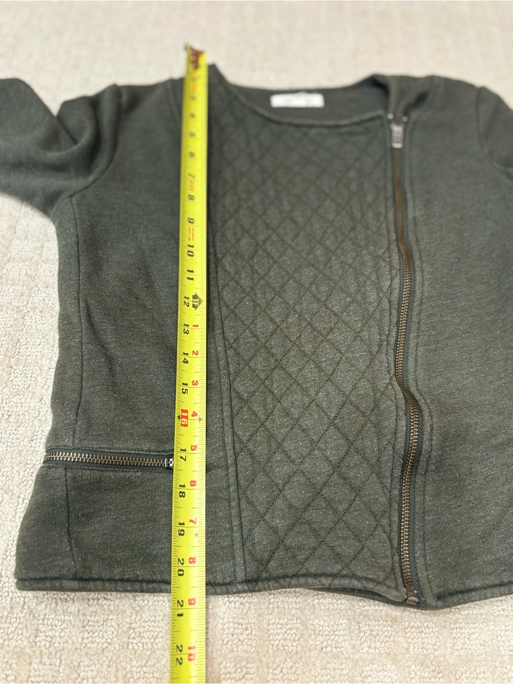 Athleta Belvedere Moto Jacket Olive Green Asymmetrical Zip Quilted Womens Medium - Picture 3 of 9